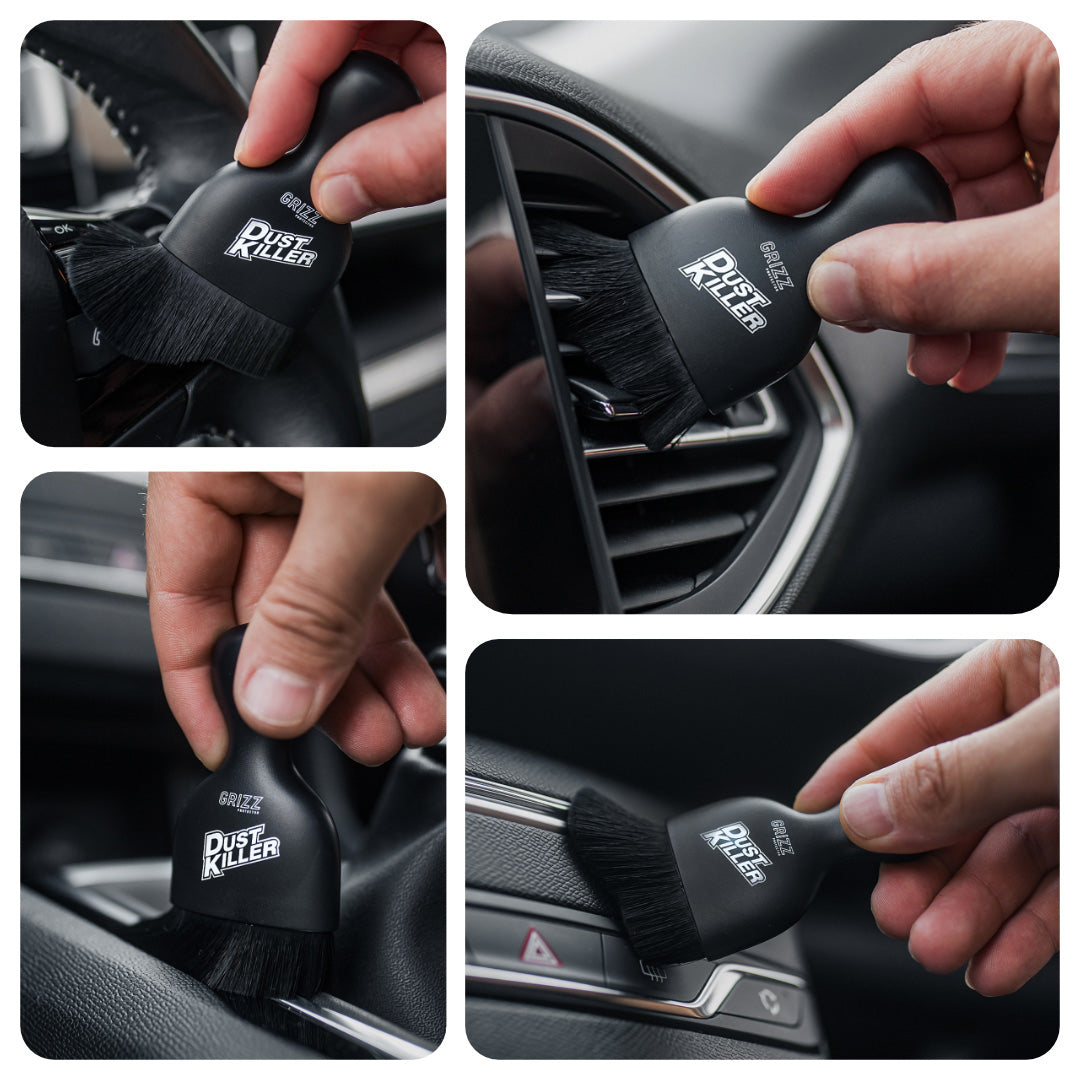 DustKiller brush used to clean air vents and surfaces in the car