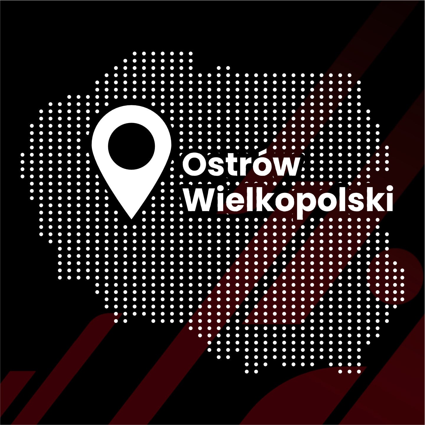 A dotted map of Poland with Ostrow Wielkopolski, perfect for showcasing GrizzProtector 2in1 Schutzfolie MG ZS Hybrid+.