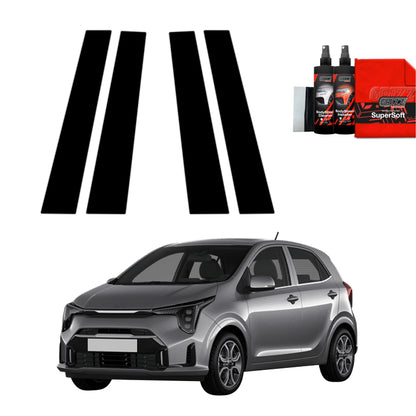 Black car stripes, BodyShield Black spray, and GrizzProtector 4in1 B-Säule Schutzfolie for Kia Picanto (2023-2025).